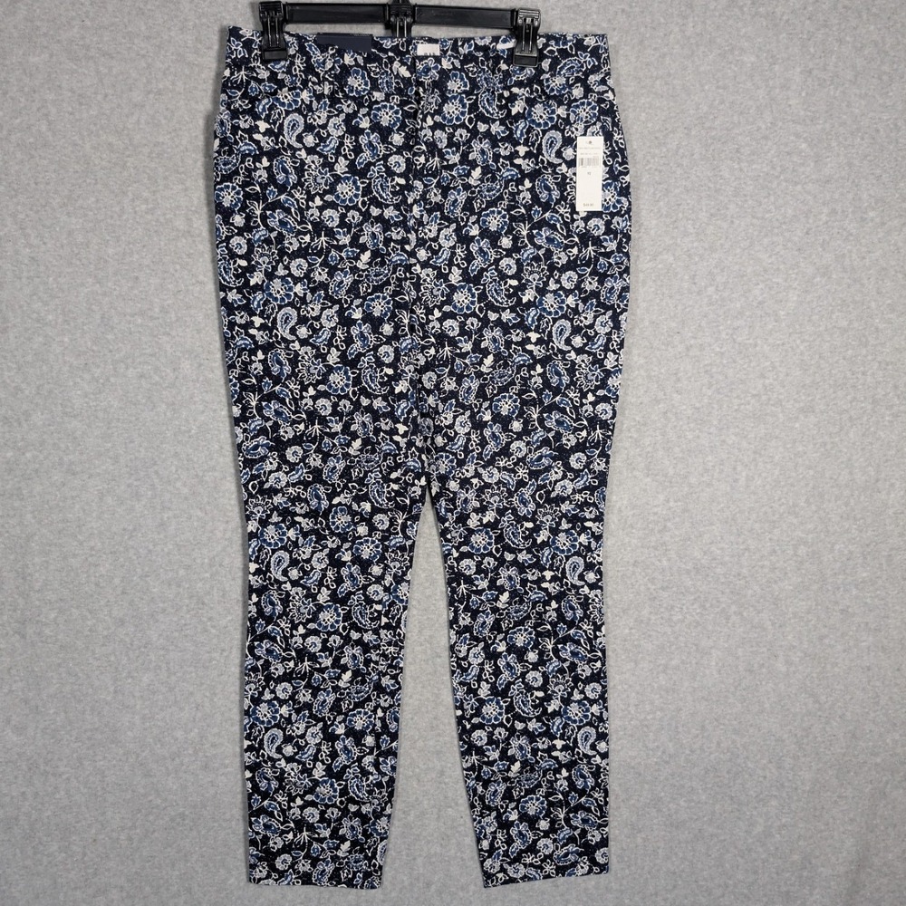 Gap Signature Skinny Ankle Pants Women 10 Blue Floral NWT Mid Rise Stretch